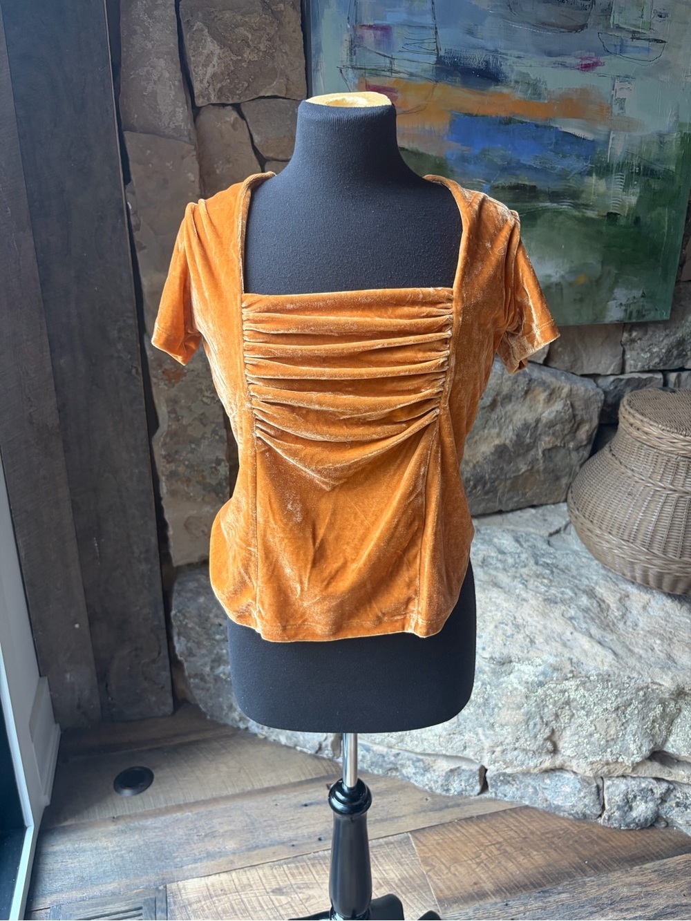 Y2K Forenza Camel Velvet Ruched Top Medium Boho Whimsygoth